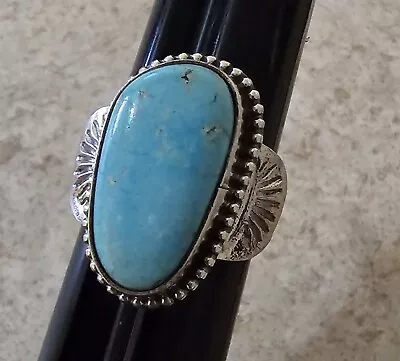 Vintage Native American Sterling Silver Turquoise Ring Navajo Sz 8 • $89