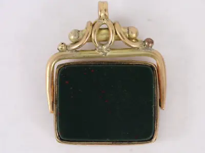 Pocket Watch Albert Chain Agate Bloodstone Fob Vintage 9ct Gold 6.1g Bm26 • £305.08