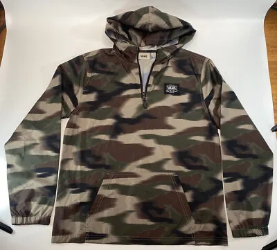 Vans Boys Sz L Camo 1/4 Zip Windbreaker Hoodie Anorak Jacket • £24.12