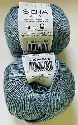 Jaeger Siena Cotton Yarn 100% Mercerized Lot Of 2 4 Ply Blue New Vintage • $22.70