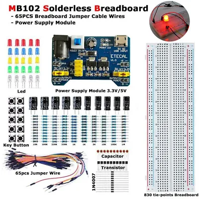 MB-102 Solderless Breadboard Protoboard 830 Tie Point Test Circuit DIY PCB Set • $14.99