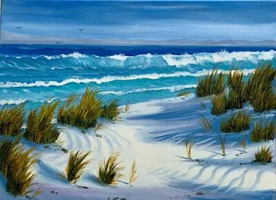 Hyams Beach Sand Dunes Impressionist Seascape Original Oil Australian Subject • $65