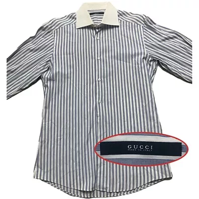 Vintage Gucci Blue And White Striped Button Down Dress Shirt • $90