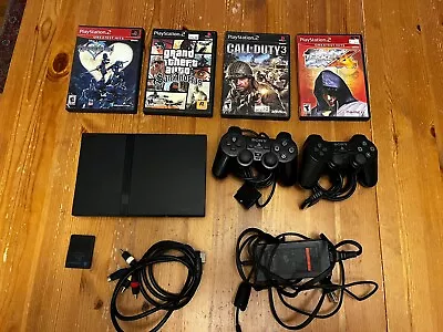 Sony PlayStation 2 PS2 Slim Console Bundle W/ 2 Controllers & 4 Classic Games • $99.21