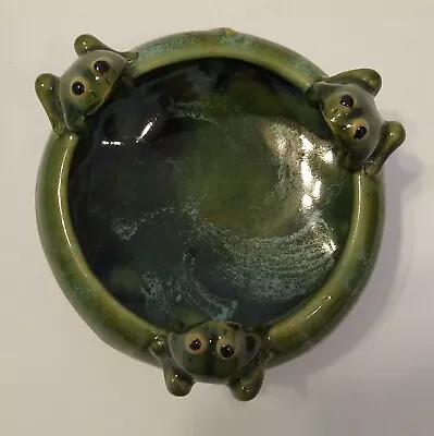Vintage Majolica Succulent Planter 3 Frogs Green Glaze Pottery • $15.29