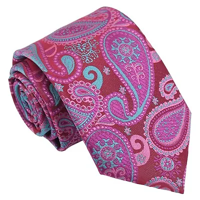 Pink & Turquoise Mens Tie Paisley Bohemian Modern Style Classic Tie By DQT • £7.99