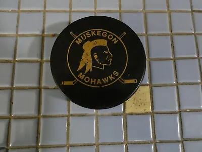 Vintage Muskegon Mohawk Hockey Ihl Game Used Puck 1970's • $25