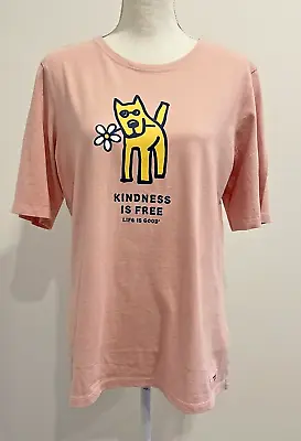 NWT Life Is Good Women's Crusher Tee “Kindness Is Free” Size Large Pink/Multi • £14.25