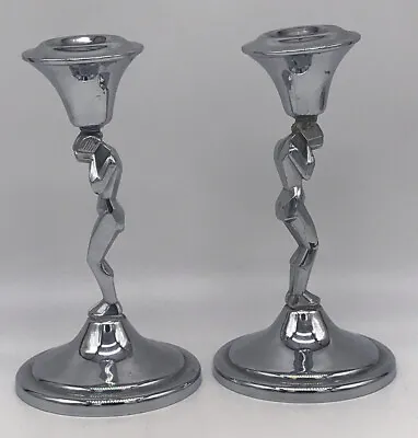 $80 • Buy Art Deco Chrome Farber Brothers Weeping Woman Candlesticks-Pair