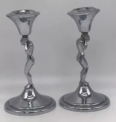 $80 • Buy Art Deco Chrome Farber Brothers Weeping Woman Candlesticks-Pair