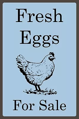 Fresh Eggs For Sale Vintage Style New Metal Sign Plaque Chicken Blue Portrait • £12.95