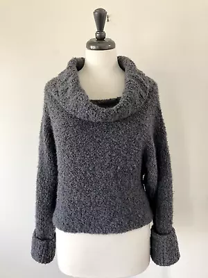 Elm Design Grey Boucle Alpaca/wool Blend Pullover Sweater Cowl Neck Cropped Sz 2 • $80