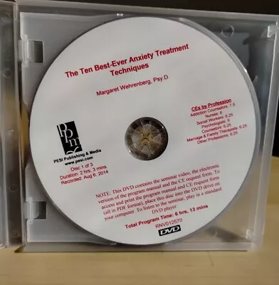 The 10 Best Ever Anxiety Treatment Techniques Margaret Wehrenberg DVDS ONLY • $56.85