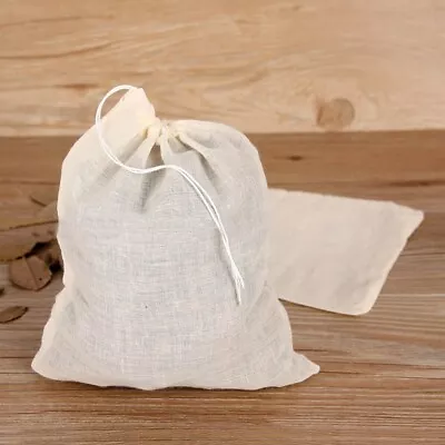 10pcs Cotton Muslin Drawstring Straining Bags For Food Filtering And Cooking • £6.36