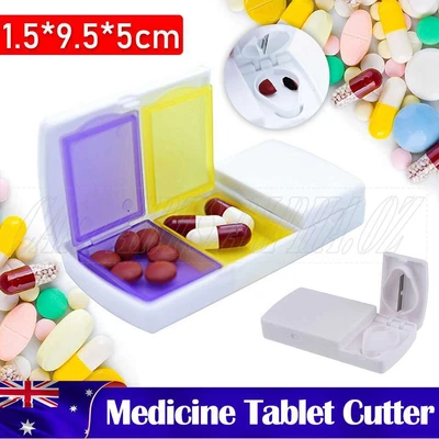 $4.99 • Buy Medicine Pill Holder Tablet Cutter Splitter Divider Convenient Travel Box Case