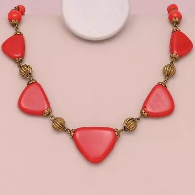 Vtg 1930s Art Deco Czech Red Glass Geometric Necklace • $135