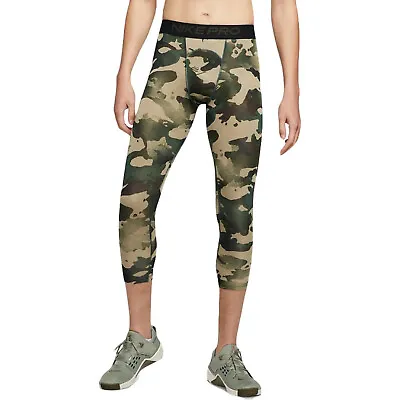 NIKE Pro 3/4 Camo Training Tights Sz S Small Green Brown Black Compression • $39.99