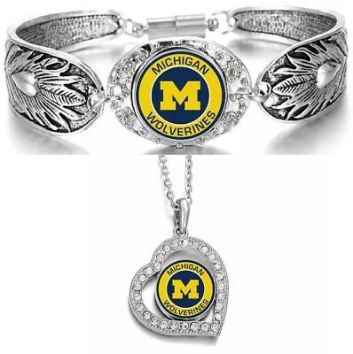 Michigan Wolverines 925 Sterling Silver Necklace And Bracelet Set State D3D19 • $29.95