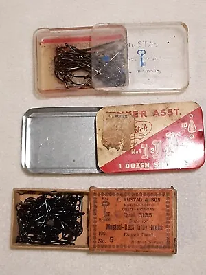 Vintage Mustad Fishhooks Lot & Shurkatch Sinkers Tin Free Shipping • $24.99