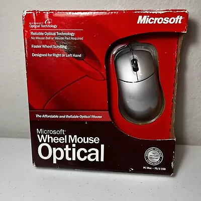 Vintage Microsoft Wheel Mouse Optical Mouse White USB PS2 New Factory Sealed • $56.23