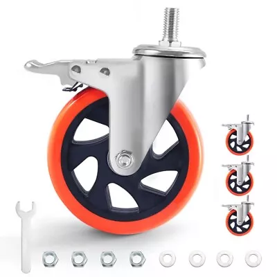 4 Pack 5inch Casters Heavy Duty Swivel Threaded Stem Caster Wheels With Threaded • $46.86