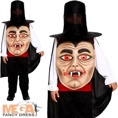 Vampire With Giant Face Boys Fancy Dress Halloween Dracula Kids Childs Costume • £7.99