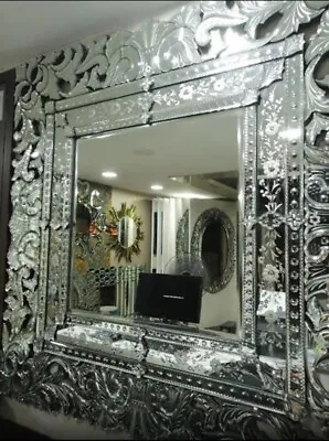 Venetian Accent Vanity Square Mirror Bevelled Flowers Arched Crown Etched Glass • $1199