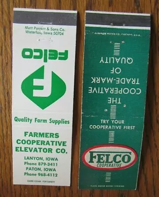 £9.55 • Buy Farm Related: Felco Farmers Co-op (lanyon & Paton Iowa) 2 Matchbook Covers -f8