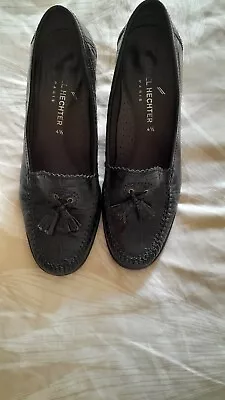 Ladies Black Leather Mock Croc Shoes.Daniel Hechter.Heels.Size 4.5 • £7.99