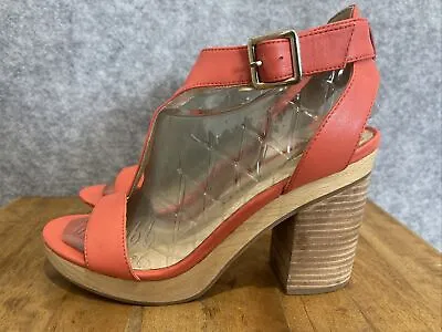 $25 • Buy Department Of Finery DOF Leather Coral Block Heels Summer Sandals 36/5.5/3.5
