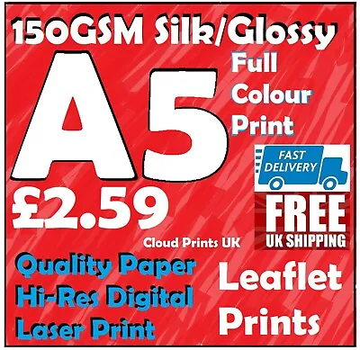 £3.49 • Buy NEW Quality Gloss Paper Leaflet / Flyer Printing / Advertising 150gsm Gloss A5