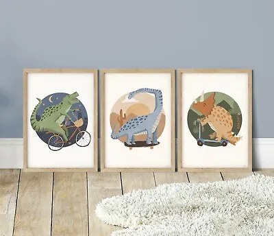 Pip+Phee Dinosaur Rider Set Of 3 Art Prints - Babies & Kids Whimsical Art Prints • $35