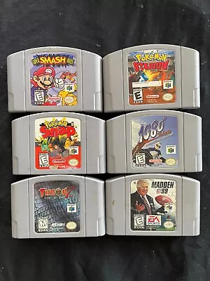 6 Game N64 Lot: Smash Bros Pokemon Stadium Snap More - Tested (see Pics) • $89.99