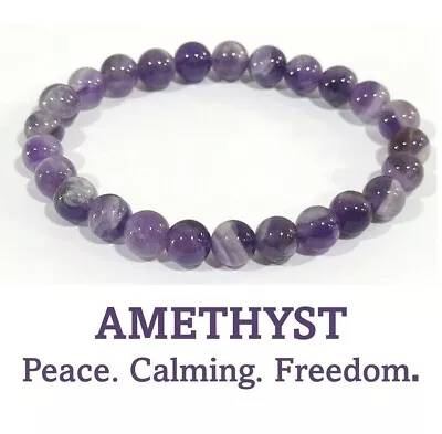 Amethyst Beaded Crystal Stone Healing Bracelet 8mm Beads Chakra Gift Stone • £5.99