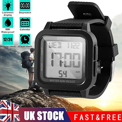 Referee Wrist Stopwatch Water Resistant LCD Digital Rubber Sport Date Luminous • £8.74