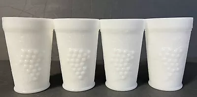 4 Vnt Anchor Hocking White Milk Glass Tumblers Grape Clusters Leafs Vines Emboss • $24.99