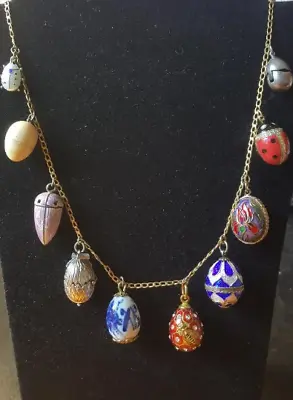 Antique Necklace With Russian Enamelled Easter Egg Charms • $1100