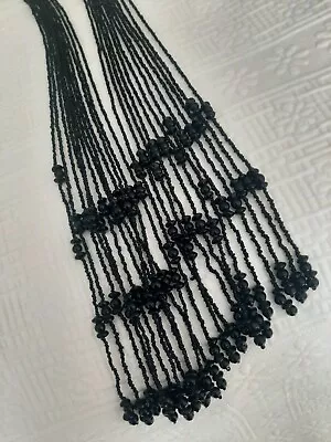 Vintage Flapper Style Black Beaded Scarf Dress Adornment Unique! • $38