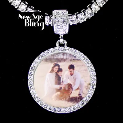 Photo CZ Pendant W/ Custom Picture + Glass Silver Plated Necklace HipHop Jewelry • $12.49