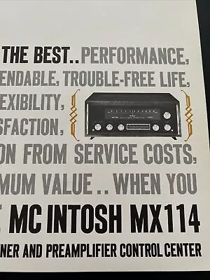 McIntosh MX 114 Tuner Preamp Control Center ORIGINAL DEALER SPEC SHEET • $17.49