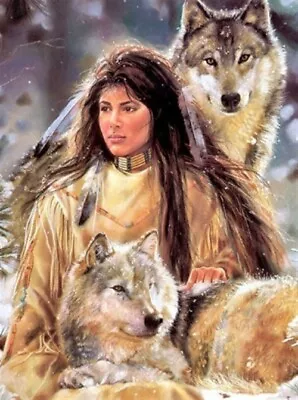 $17.95 • Buy 5D Diamond Painting Kit Full Round Drill Indian Girl Wolves 20X30 Craft Art DYI