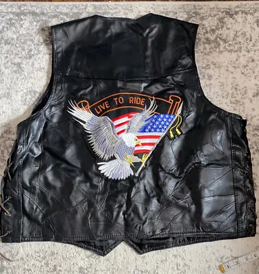 £53.54 • Buy Diamond Plate Buffallo Leather Riding Vest Size 3x In EUC With Bold Eagle Patch