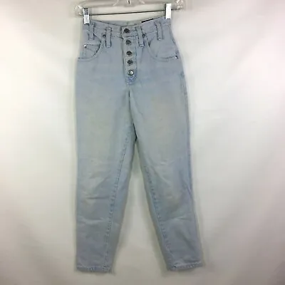 Vintage High Rise Mom Jeans Exposed Button Fly Light Wash Denim 24  Waist SASSON • $21.60