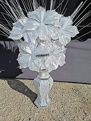 Silver Bling Mosaic Romany Mirror 30cm Vase With Set Of Flowers And Silver Spray • £30.99