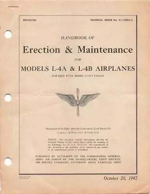 1942 Aaf Piper L-4a & L-4b Cub Liaison Erection Maintenance Flight Manual-cd • $24.99