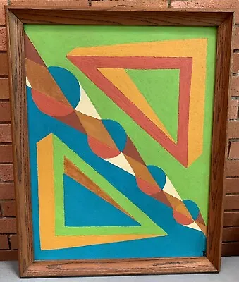 Vintage 60s Geometric Shapes Painting Mid Century Modern Wall Hanging Art Signed • $425