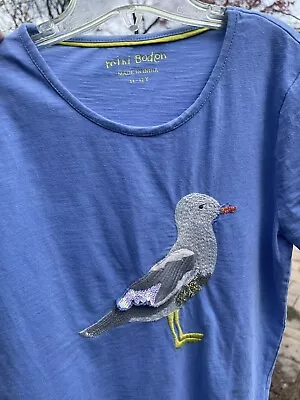 Mini Boden 3D Embroidered Sequin Bird Shirt Blue Girls Size 11-12 Y • $9.41