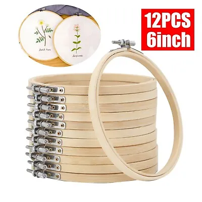 Pack Of 12 6-inch Embroidery Hoop  Round Bamboo Circle Set For Craft Eewing • £10.99