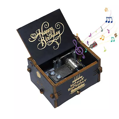 Retro Wooden Music Box Antique Hand Crank Engraved Toys Kids Birthday Gift • $11.95