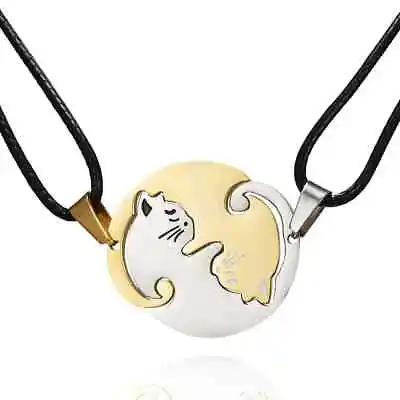 2 Piece Gold & Silver Cat Matching Necklace Couple Cute Pendant Love BFF Gift • $14.99